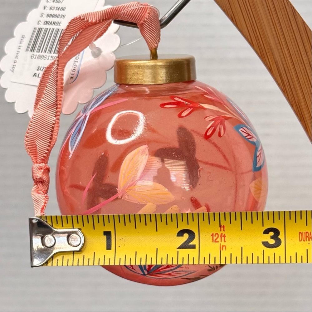 NWT ANTHROPOLOGIE Hand Painted Floral Orange Glass Christmas Holiday Ornament - Picture 10 of 10